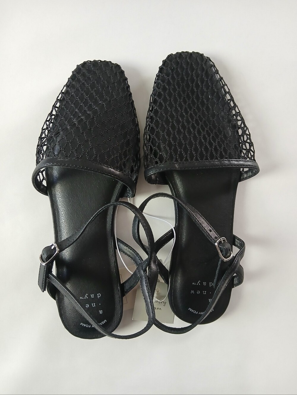 NWT New A New Day Vanna Fishnet Slingback Flat Memory Foam Sandals